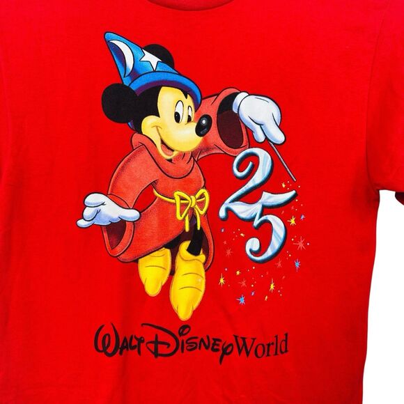 Walt Disney World 25th Anniversary T-Shirt Mickey Mouse Fantasia 1996 Sz L Red - Picture 2 of 6
